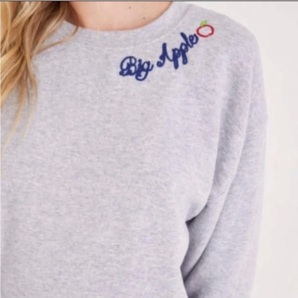 NWT Project Social T Big Apple Embroidered Oversized Cozy Sweatshirt Sweater